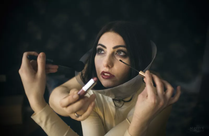 Woman in Elizabethan collar. Vet collar.